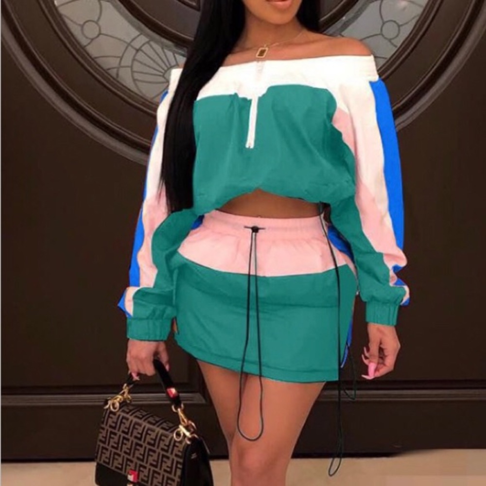 Sporty Off The Shoulder Skirt Set